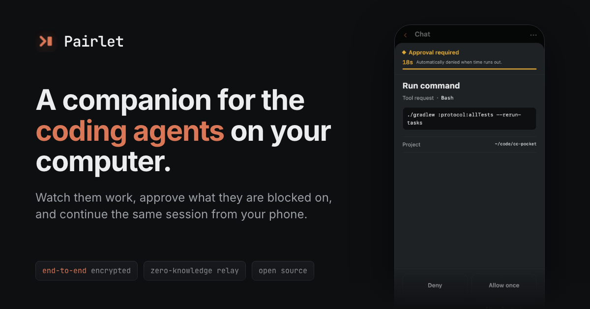 Pairlet remote client for OpenAI Codex and Claude Code
